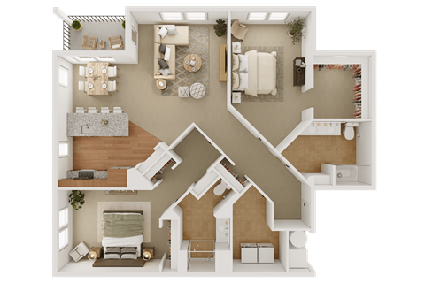 Floor plan for 2 beds, 2 baths, 1350 sqft